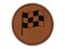 Waving Checkered Flag Round Iron-On Engraved Faux Leather Patch Applique - 2.5"